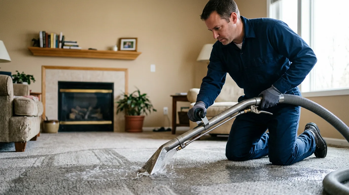 Water damage restoration technician working near Vina, AL